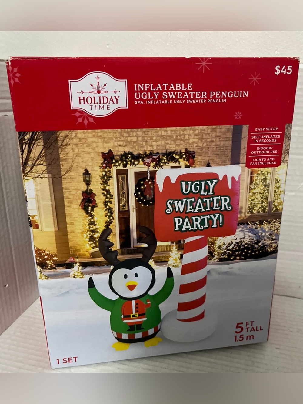 New Holiday Time Inflatable Ugly Sweater Party Penguin Christmas Inflatable 5 Ft